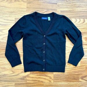 The Children’s Place Girls Medium 7/8 Cardigan Sweater Button V-Neck Black EUC!